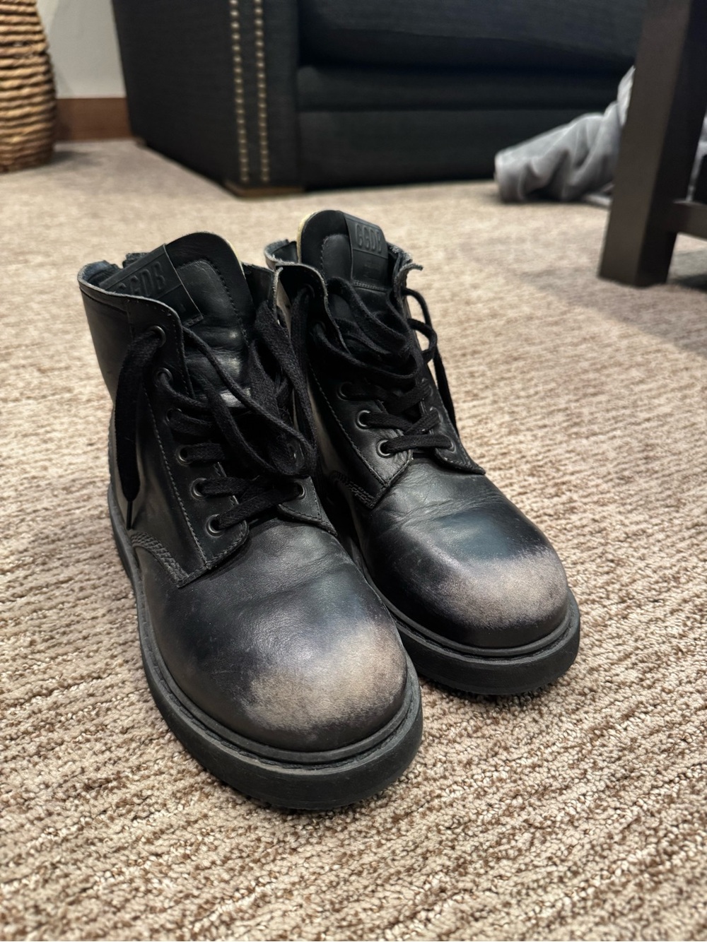 Black Men's Leather Lace-Up Boots
